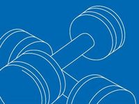 Symbolbild Sportmedizin: zwei skizzierte Hanteln auf blauem Hintergrund