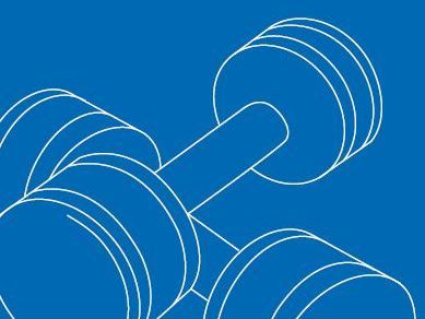 Symbolbild Sportmedizin: zwei skizzierte Hanteln auf blauem Hintergrund