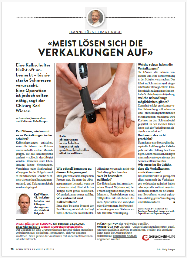 Bericht über Kalkschulter in der «Schweizer Familie»