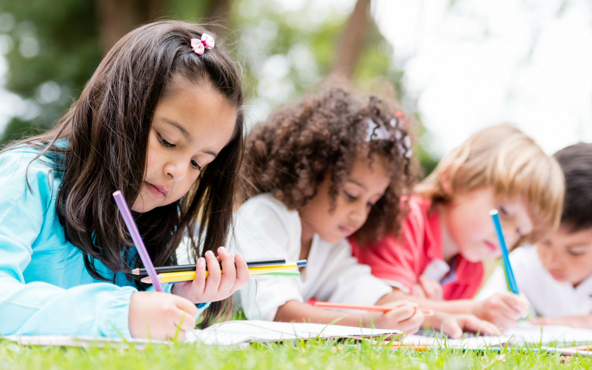 Children drawing in nature